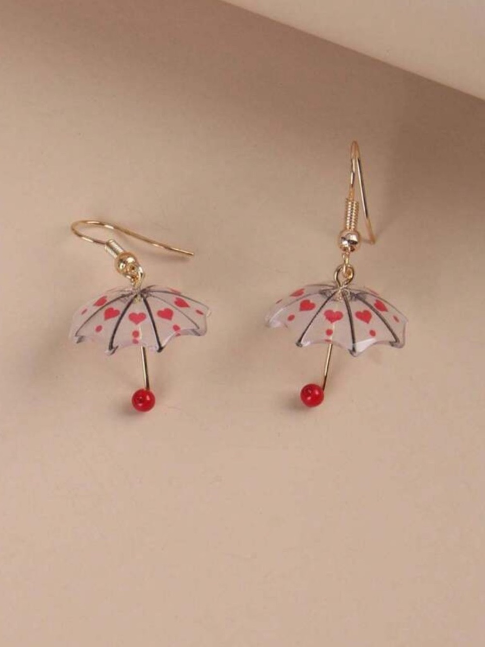 Cute Red Heart Umbrella Dangle Earrings